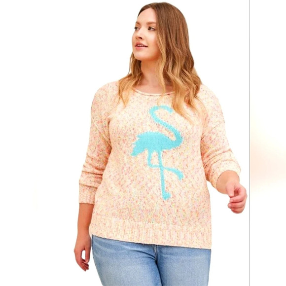 Torrid Marled Cotton Flamingo Pink Neon Pop Knit Sweater Size 1X - Picture 2 of 11